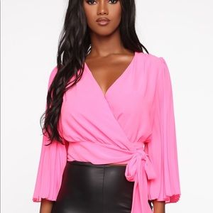 Let’s Make This Work Wrap Top- Neon Pink